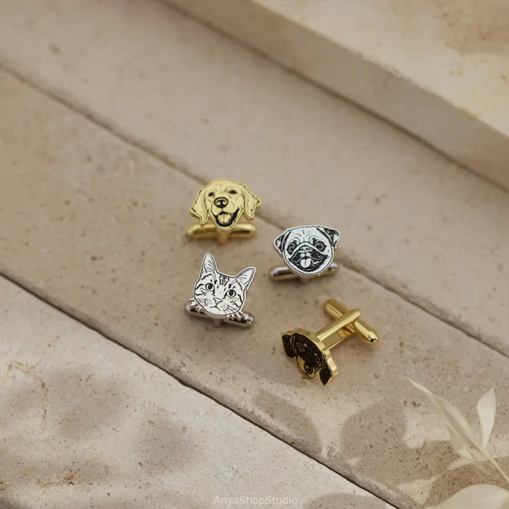 Custom Pet Portrait Cufflinks  - đánh giá và giá Tie Clip Silver