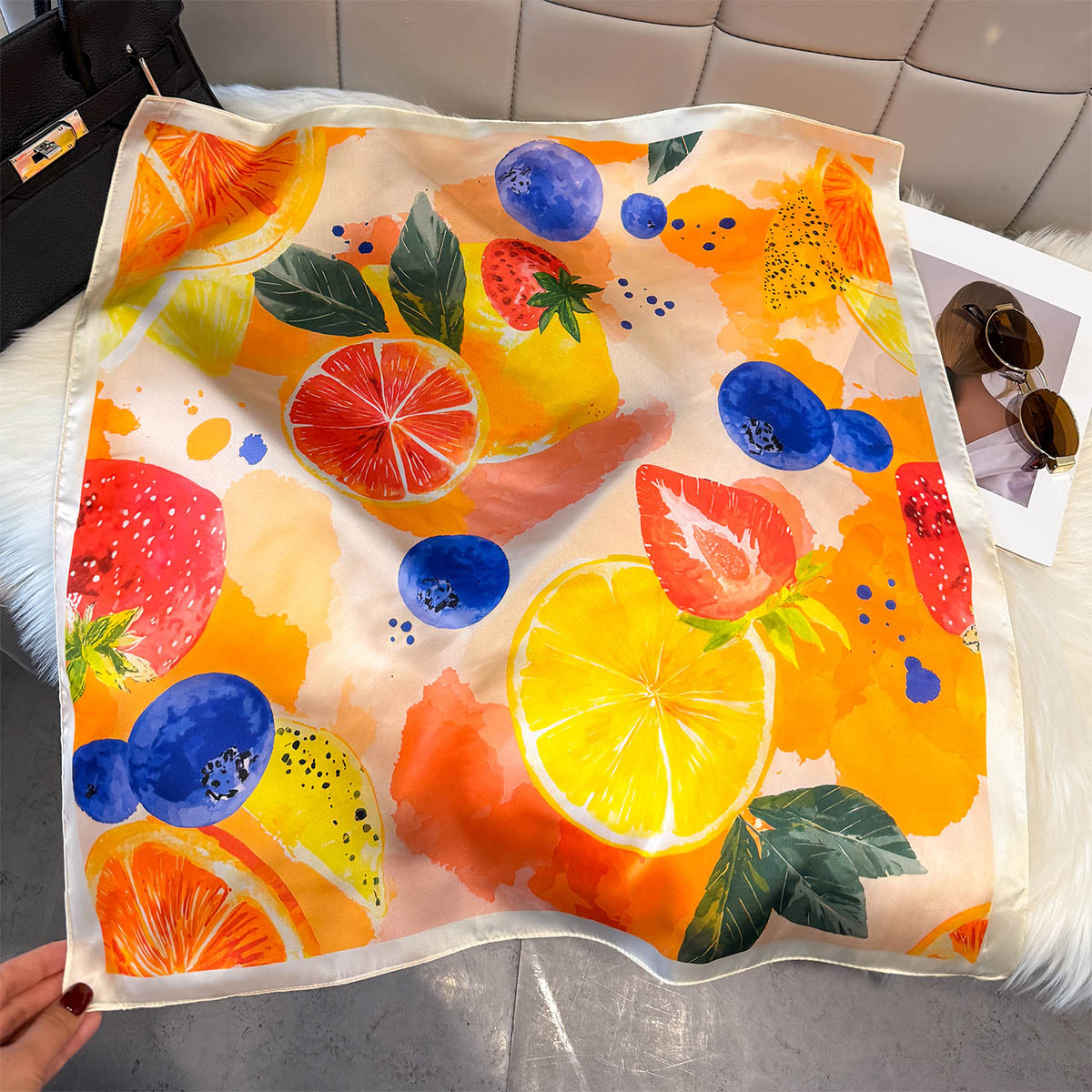 Fashion Lemon Fruit Pattern Sq - đánh giá và giá Silk Neck Scarf